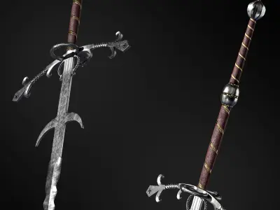 Zweihander Weapon Melee Sword Low-Poly Game-Ready PBR Low-poly 3D model