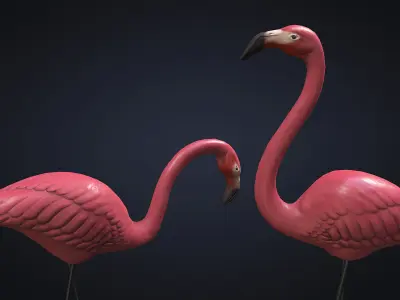 Statue flamingo lawn decoration Game ready Low-poly 3D model