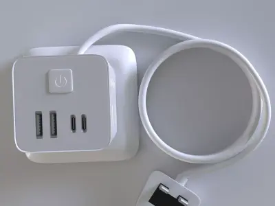 Extension cord  with 6 sockets  3D model  Low-poly 3D model