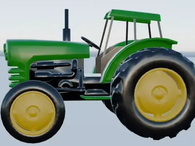Classic Farm Tractor 3D Model Low Poly Agricultural Vehicle Low-poly 3D model