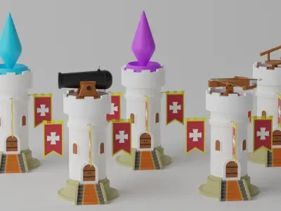 Cartoon Tower Defense Towers Collection 3D model