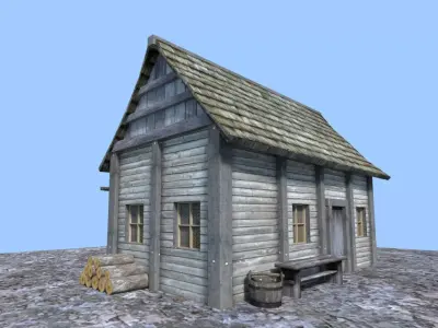 medieval wooden hut Low-poly 3D model purchase