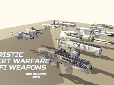 Scifi Weapons for Desert Warfare Low-poly 3D model
