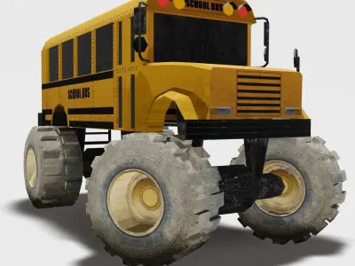 School bus monster truck Low-poly 3D model