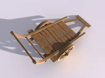 Low Poly Wooden Wagon Cart Chariot 3D model