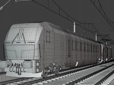 Bridge with passenger and cargo trains 3D model