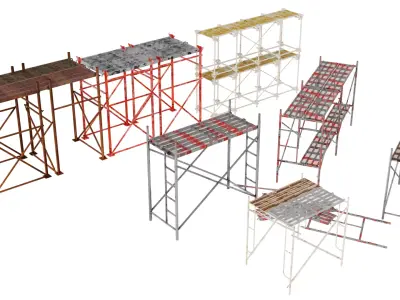 Industrial Construction Scaffolding Pack Low-poly 3D model