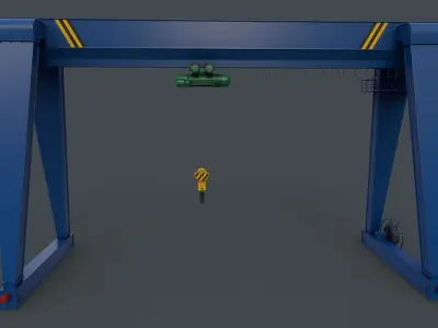 PBR Single Girder Gantry Crane V2 - Blue Low-poly 3D model