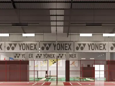Professional Yonex branded indoor badminton court VIP zone 3D model