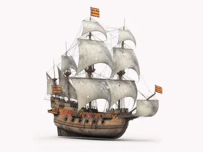 Galleon Ship Collection 4 Colors 3D Model 