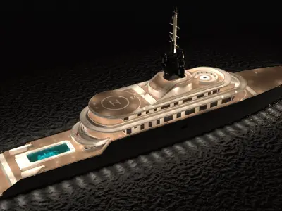 Abeking Rasmussen Luxury Yacht Night Scene 3D model
