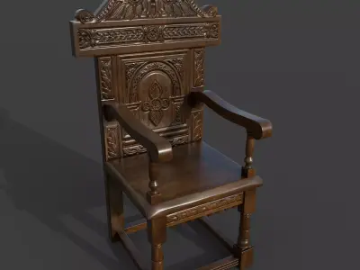 carving wood chair  Low-poly 3D model
