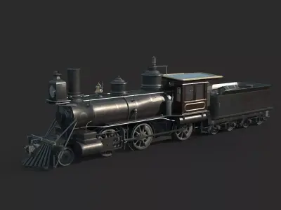 Old-fashioned wood-fueled steam train 3D model