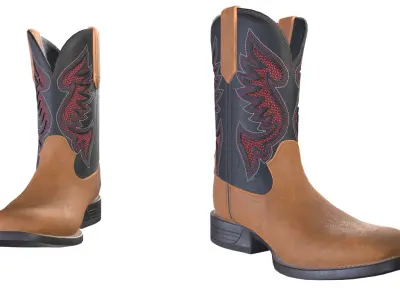 Classic Brown Black Western Cowboy Boots 3D model