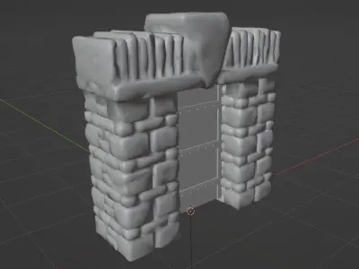 Medieval Door or Castle Gate Low-poly Rock Game-ready Model Low-poly 3D model