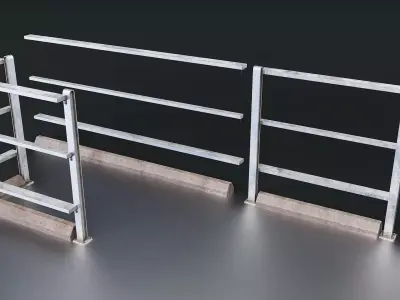 Industrial Metal Barrier Fence Low-poly 3D model