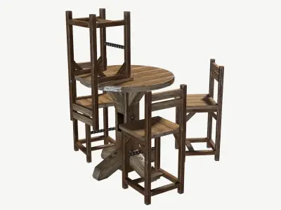 Rustic Pub Table and Chair Low-poly 3D model