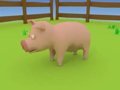cartoon pig low poly Low-poly 3D model