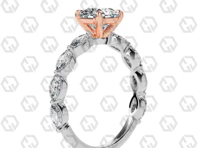Ring 90 Radiant Shape marquise on shanks with Gems 3D print model