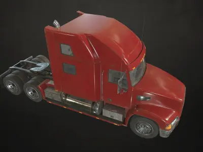 Semi Truck Tractor - Red Low-poly 3D model