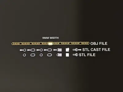 Figaro Cuban Chain Link Rounded Frame 9mm Width 3D print model