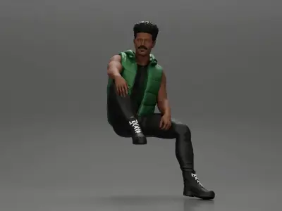 Black Man in open jacket Looking Away while Sitting on the car 3D print model