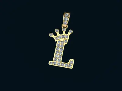 N Neckles initial pendant gold with diamonds 3D print model