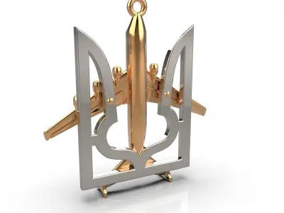 Pendant Ukrainian coat of arms with aircraft AN- 225 3D print model