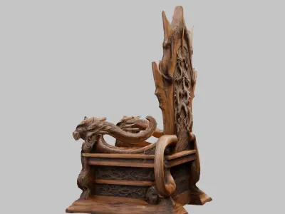 Medieval Fantasy Wooden Carved Dragon Throne Chair Low-poly 3D model