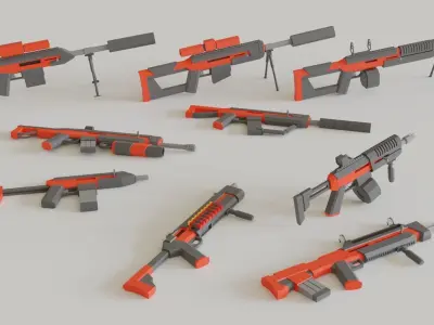 Game ready Guns asset pack  Low-poly 3D model