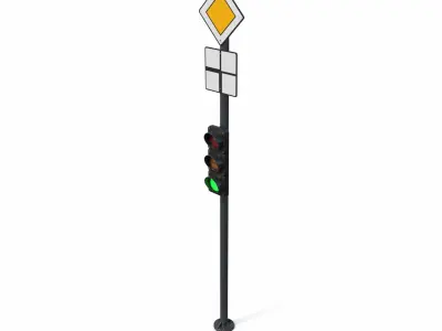 Street Traffic Light and Light Poles Collection 3D model