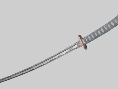 Stylized rusty katana with jeans handle PBR low-poly game ready Free low-poly 3D model