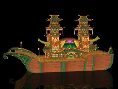 Shikara Night Lighting Boat Low-poly 3D model
