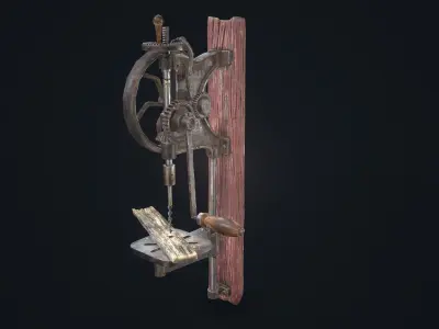 Driller machine with wooden handle Low-poly 3D model