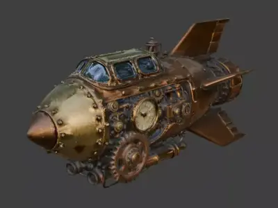 Realistic Steampunk Rocket Ship 3D Model Low-poly 3D model