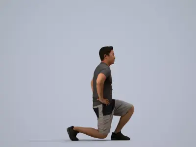 00386Mansur011 - Adult Asian man crouching during exercise in 3D model