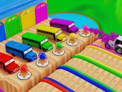 Tractor Vehicle Attacked by School bus using soccer ball 3D model