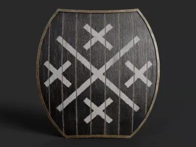 Slavic hybrid shield-painted black with white crosses symbol Low-poly 3D model