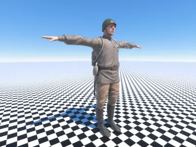 Soviet soldier WWIII Low-poly 3D model