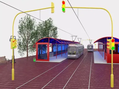 Tram and Station 4K 3D model
