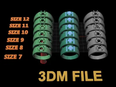 Signet Diamond Rounded Top Ring Mix Size 7-12 3D print model