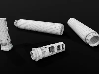 Surefire SOCOM338-TI Suppressor and SFMB-338 Muzzle Brake Low-poly 3D model