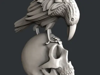 3d STL models for CNC raven skull 3D model