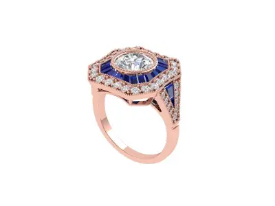 Solitaire Engagement Art Deco Ring 3D print model 74