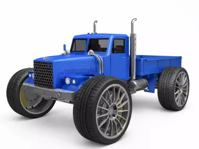 Big Wheel 1950s Pickup Low Poly Stylized Retro Truck Asset Low-poly 3D model