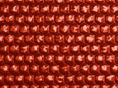Red Sci Fi Padded Fabric Hexagon Pattern PBR Seamless Texture