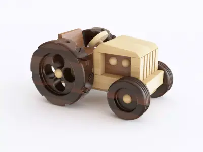 Wooden toy tractor 02 3D model