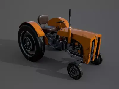 Old farm tractor Low-poly 3D model
