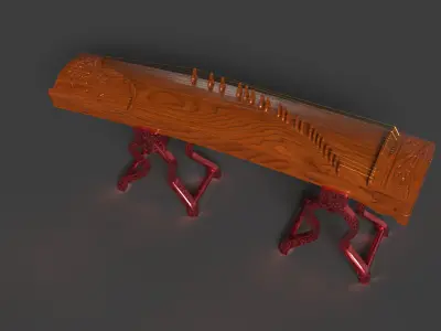 Chinese musical instrument guxheng Low-poly 3D model