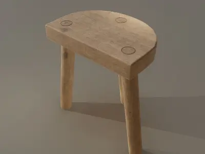3 Legged Wooden Stool Free low-poly 3D model
